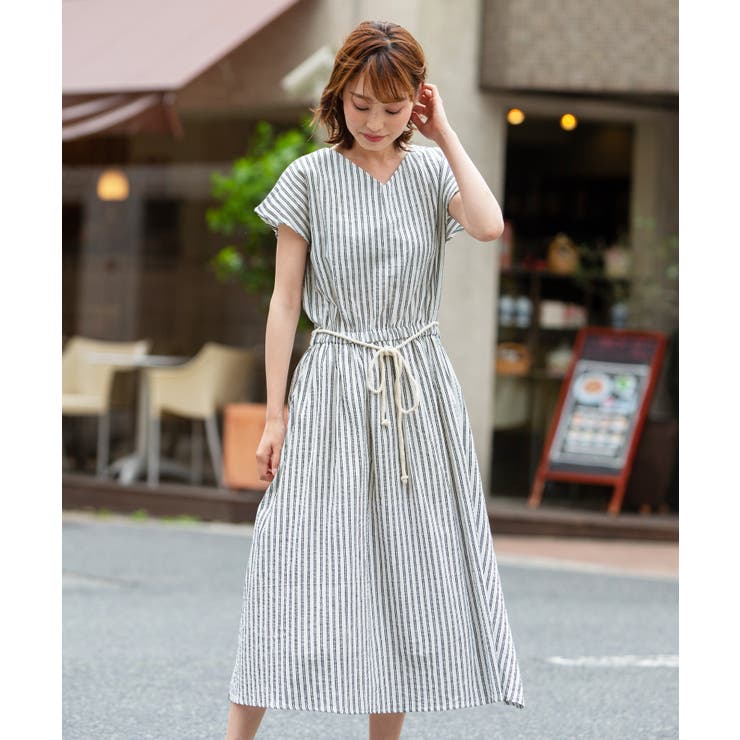品のある大人ワンピ。ストライプワンピ ワンピース ワンピ[品番 