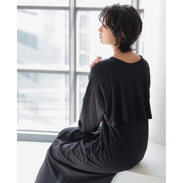 ブラック | 後ろのデザインに注目。バックフリル長袖カットソーワンピ ワンピース ワンピ | HAPPY急便 by VERITA.JP