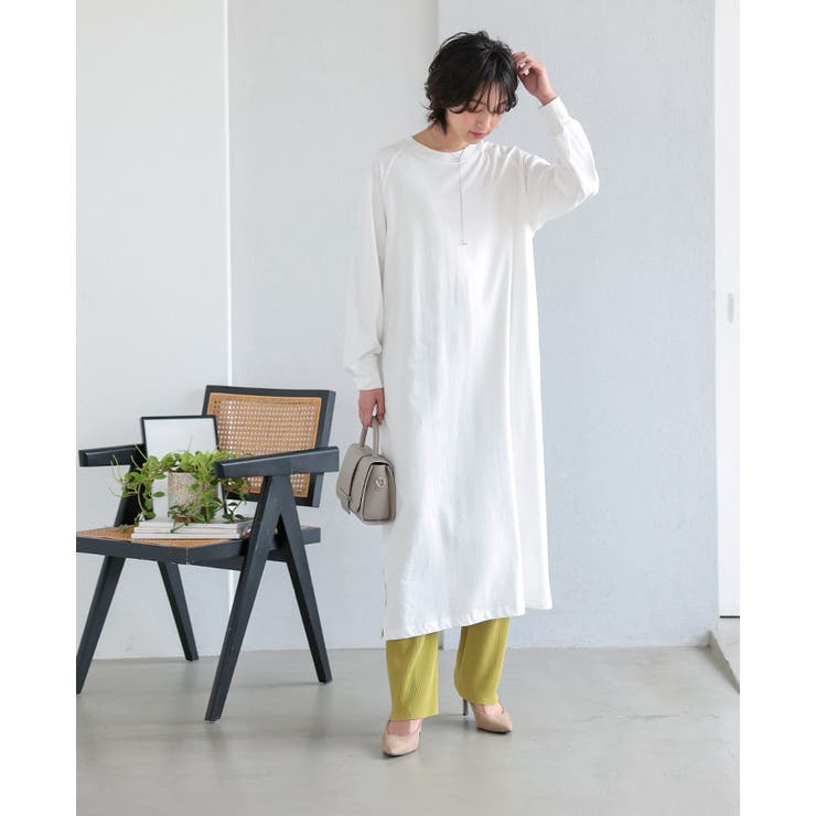 オフホワイト | 後ろのデザインに注目。バックフリル長袖カットソーワンピ ワンピース ワンピ | HAPPY急便 by VERITA.JP