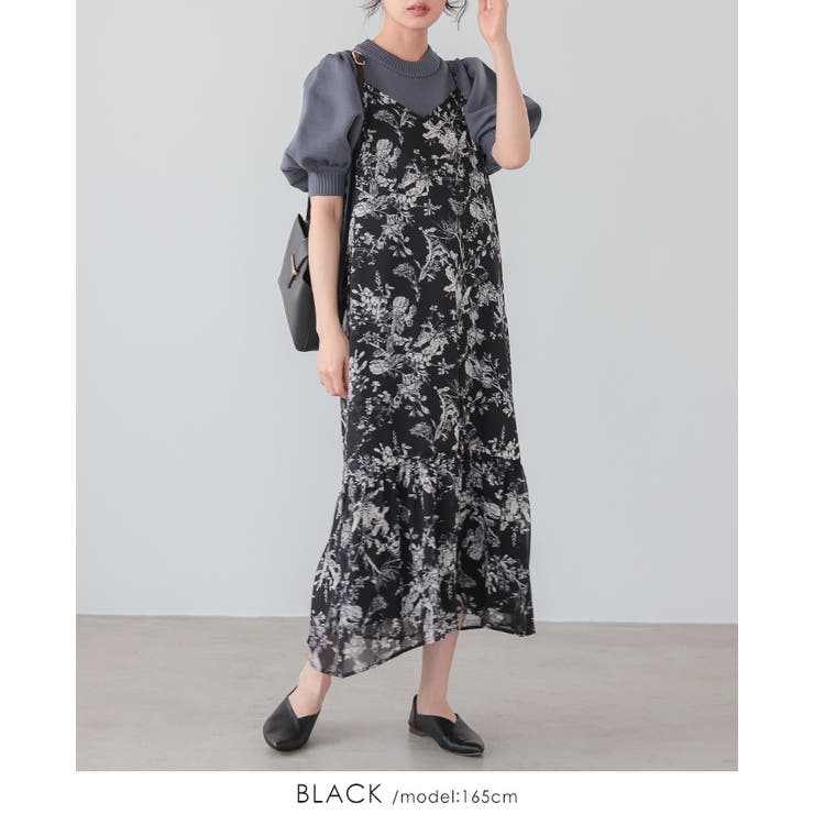 シックな大人プリント。花柄シフォンワンピース ワンピ キャミワンピ | HAPPY急便 by VERITA.JP | 詳細画像5 