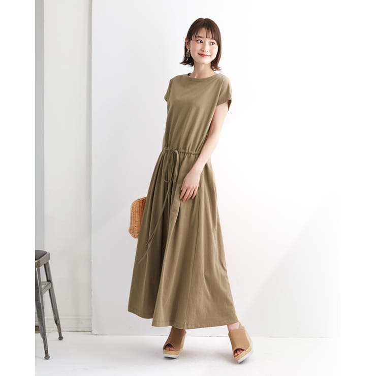 モカ | 素肌に嬉しいコットン100％。ウエストリボンロングワンピ ワンピース ワンピ | HAPPY急便 by VERITA.JP