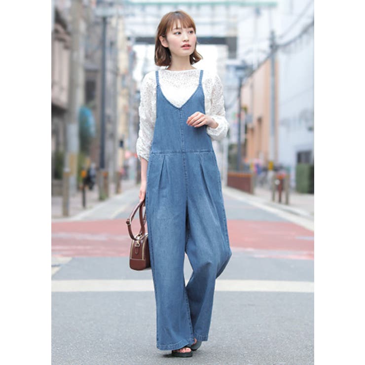 大人可愛いリボンの魅力。デニムキャミサロペット サロペット