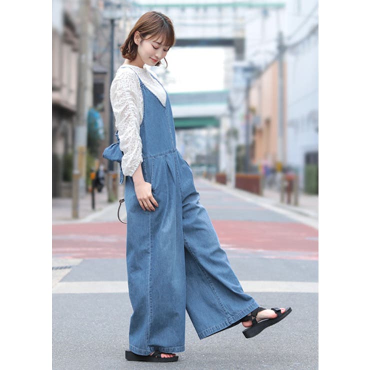 大人可愛いリボンの魅力。デニムキャミサロペット サロペット