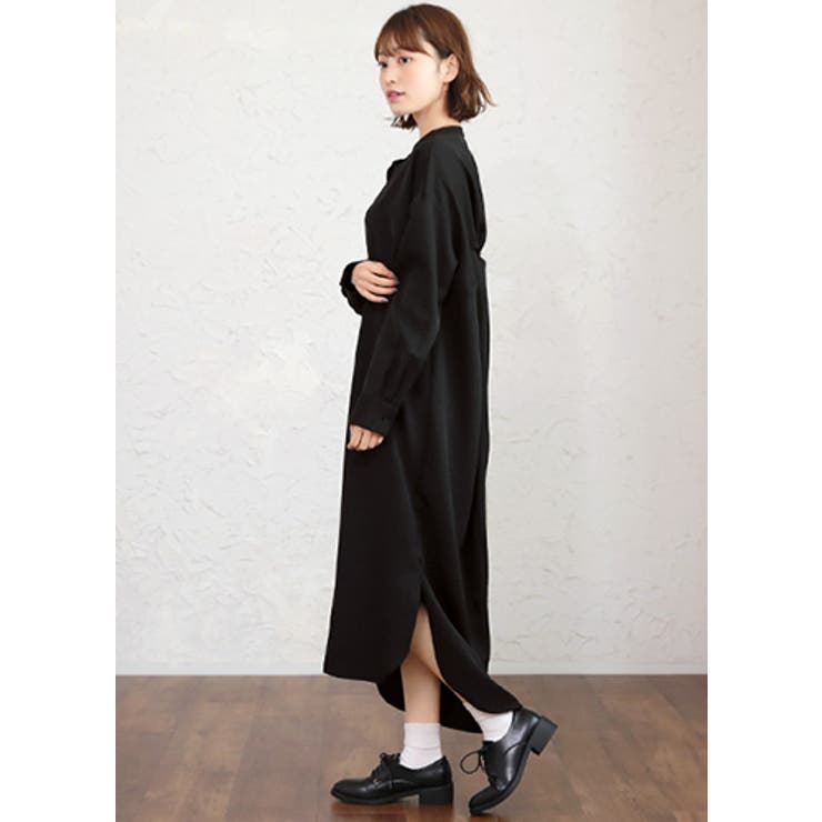 他と差のつく後ろ姿。バックツイスト長袖ワンピ シャツワンピ