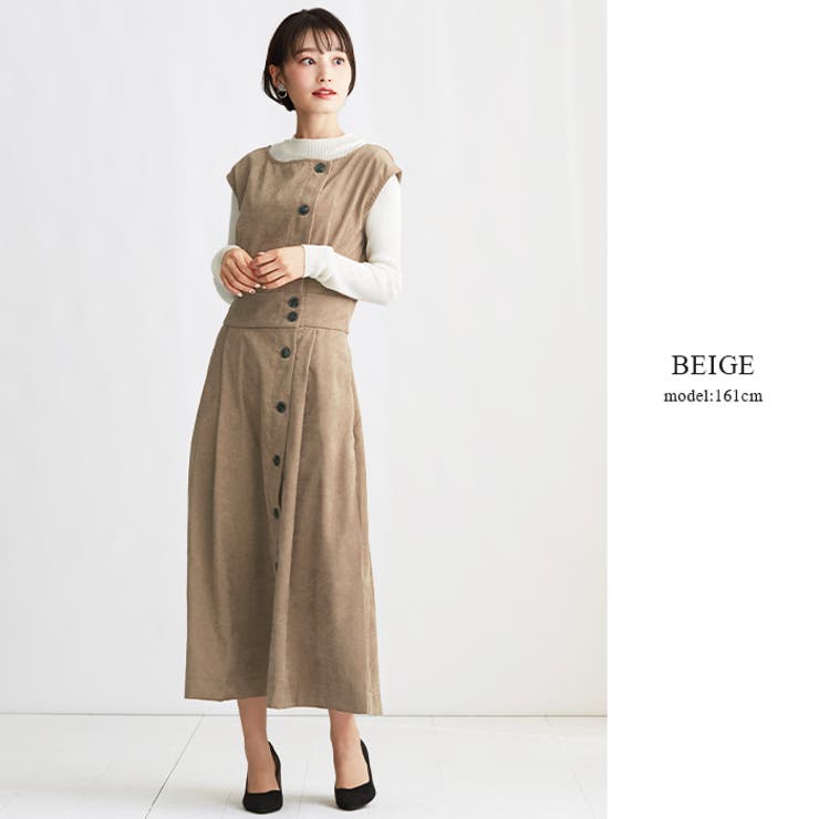 目を惹くサイドのボタン。コーデュロイ ワンピース ワンピース | HAPPY急便 by VERITA.JP | 詳細画像13 