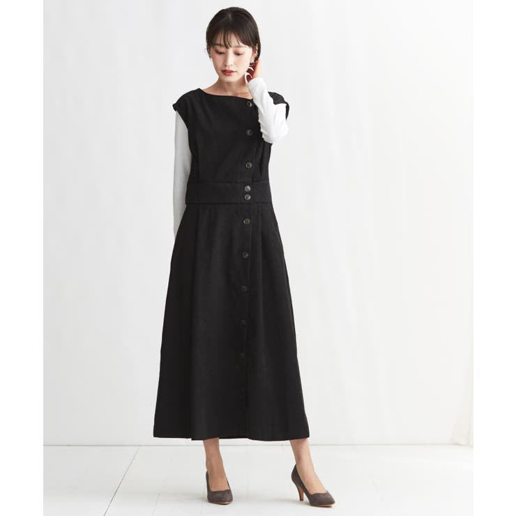 ブラック | 目を惹くサイドのボタン。コーデュロイ ワンピース ワンピース | HAPPY急便 by VERITA.JP