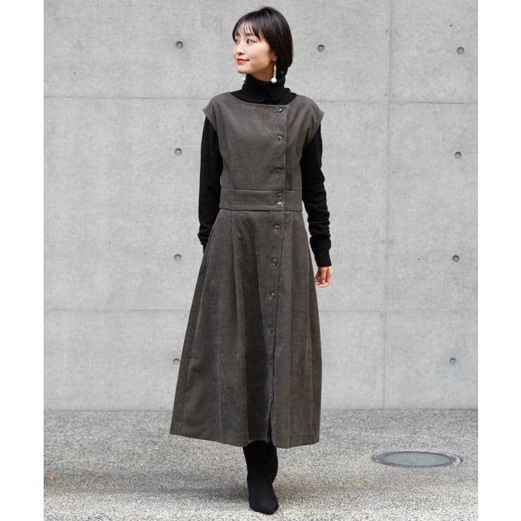 ダークブラウン | 目を惹くサイドのボタン。コーデュロイ ワンピース ワンピース | HAPPY急便 by VERITA.JP