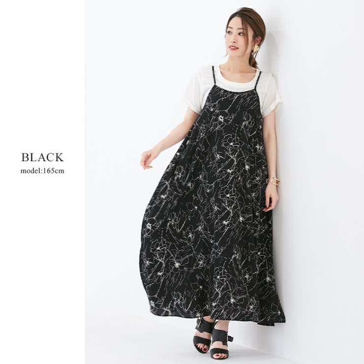 個性的な大人の花柄。ラインフラワー キャミワンピレース