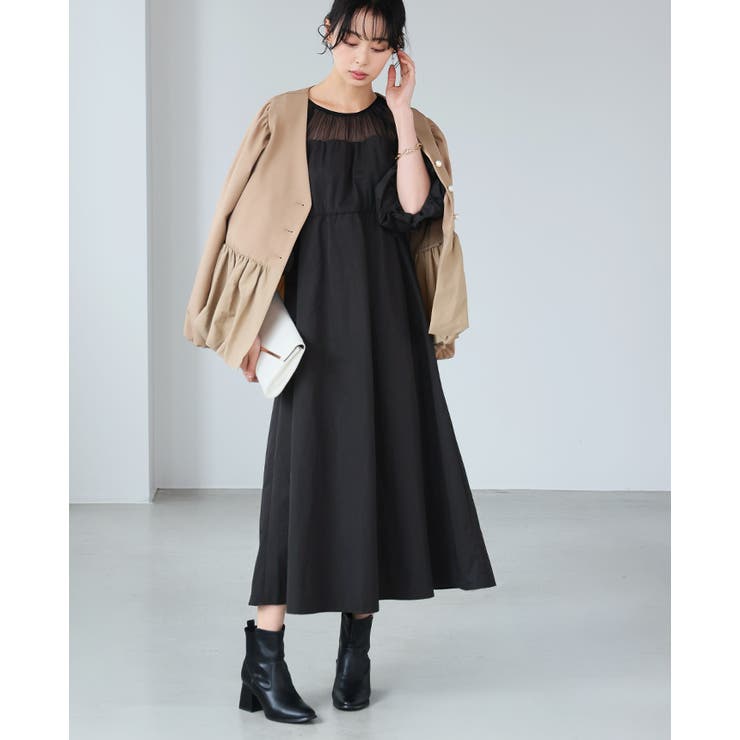 大人の華やかワンピ。タフタ＆チュールドッキングワンピ ワンピース ロングワンピ | HAPPY急便 by VERITA.JP | 詳細画像10 