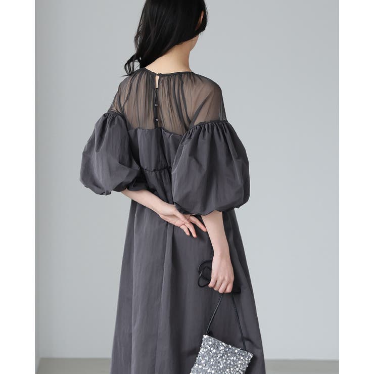 大人の華やかワンピ。タフタ＆チュールドッキングワンピ ワンピース ロングワンピ | HAPPY急便 by VERITA.JP | 詳細画像15 