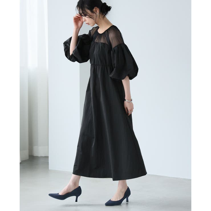 大人の華やかワンピ。タフタ＆チュールドッキングワンピ ワンピース ロングワンピ | HAPPY急便 by VERITA.JP | 詳細画像5 