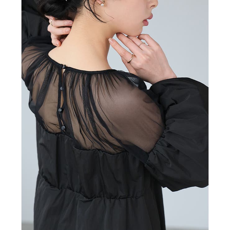 大人の華やかワンピ。タフタ＆チュールドッキングワンピ ワンピース ロングワンピ | HAPPY急便 by VERITA.JP | 詳細画像6 