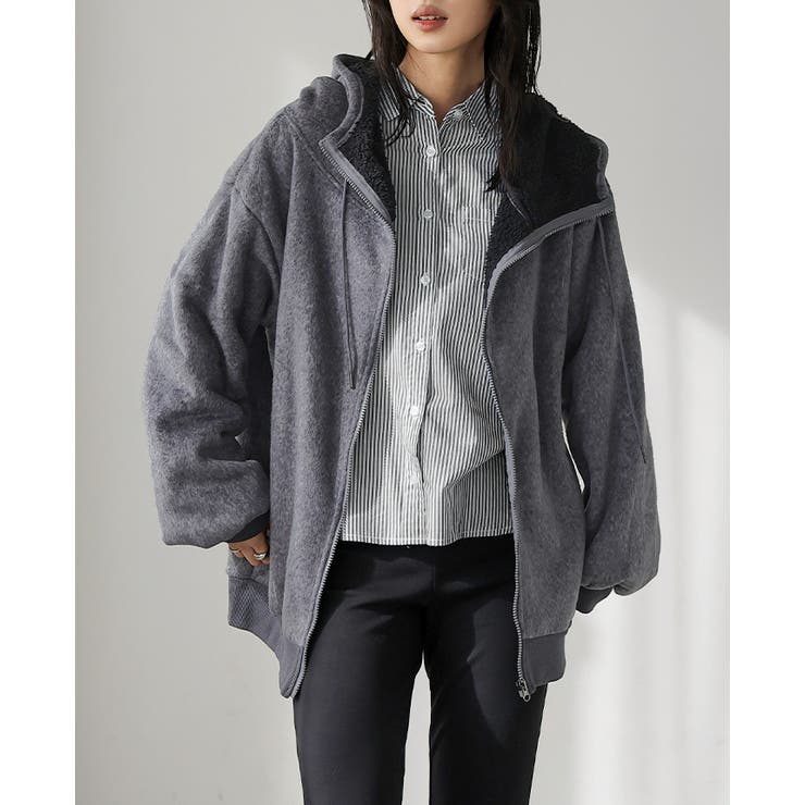 これで寒い日も安心。表シャギー裏ボアハイネックパーカー パーカー