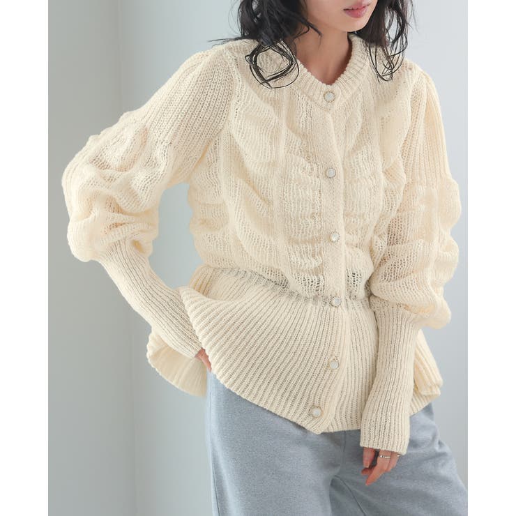 立体感を編地で表現。柄編みペプラムカーディガン カーデ カーディガン | HAPPY急便 by VERITA.JP | 詳細画像14 