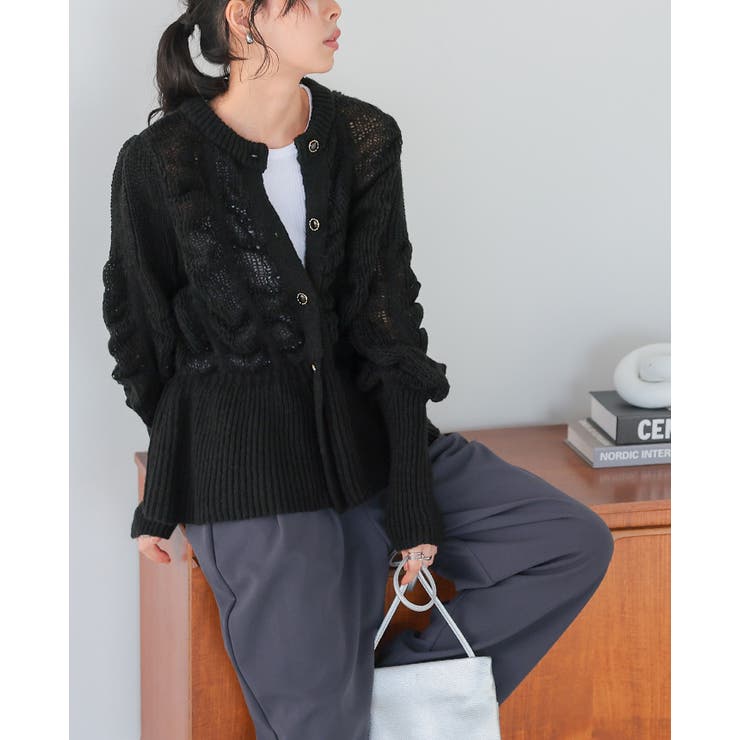 立体感を編地で表現。柄編みペプラムカーディガン カーデ カーディガン | HAPPY急便 by VERITA.JP | 詳細画像8 