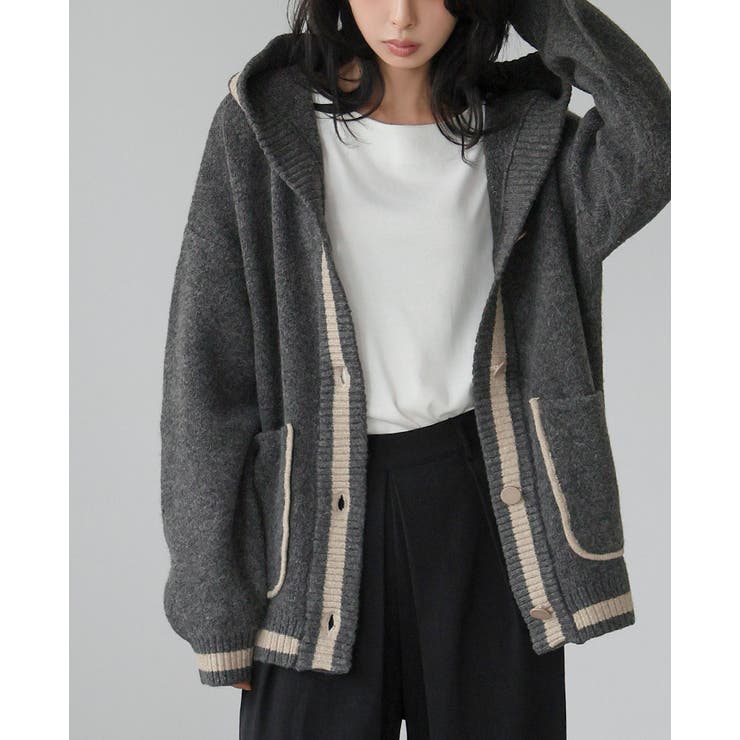 コートとカーデのいいとこどり。配色ニットパーカーカーディガン カーデ ニット | HAPPY急便 by VERITA.JP | 詳細画像9 