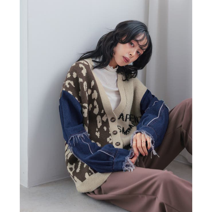 他と被らない個性派アイテム。デニムMIXデザインニットカーディガン カーデ | HAPPY急便 by VERITA.JP | 詳細画像12 