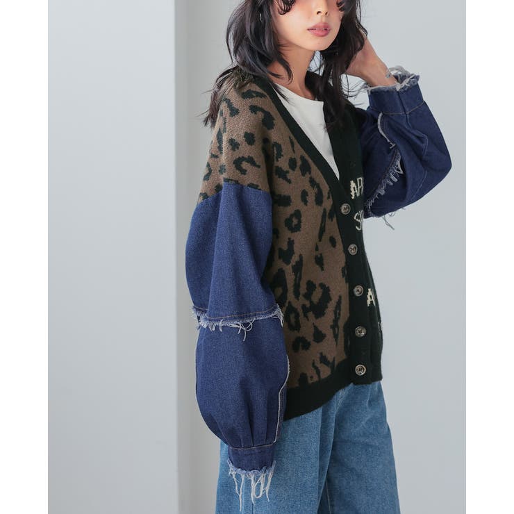 他と被らない個性派アイテム。デニムMIXデザインニットカーディガン カーデ | HAPPY急便 by VERITA.JP | 詳細画像5 