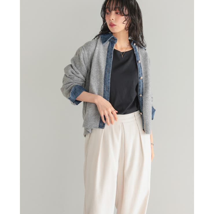 柔らかニットにデニムでカジュアルダウン。デニムMIXニットカーディガン カーデ | HAPPY急便 by VERITA.JP | 詳細画像13 