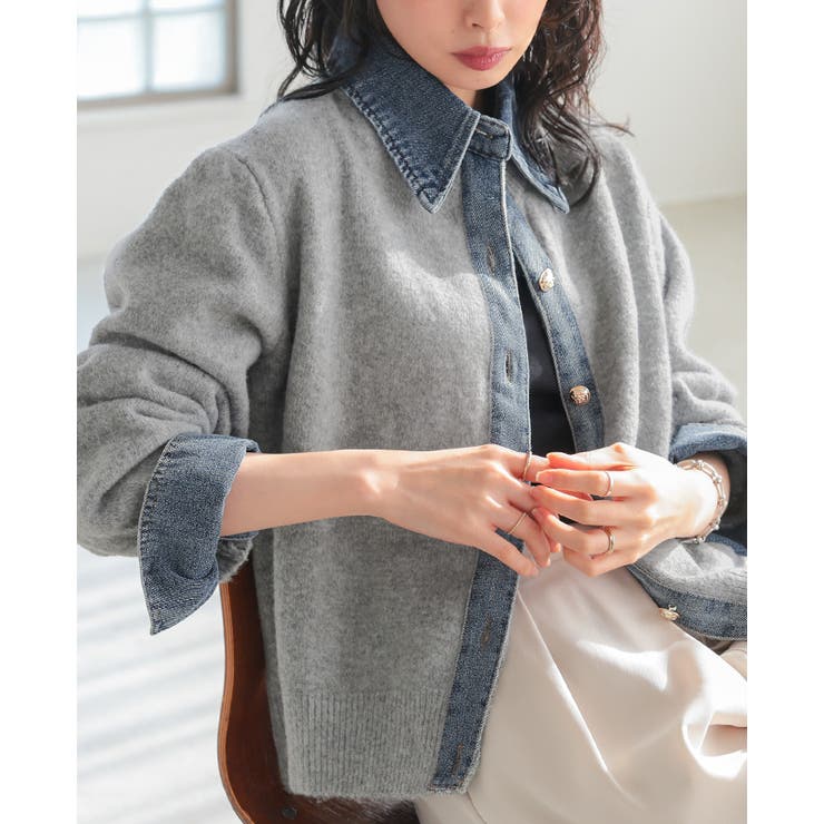 柔らかニットにデニムでカジュアルダウン。デニムMIXニットカーディガン カーデ | HAPPY急便 by VERITA.JP | 詳細画像16 