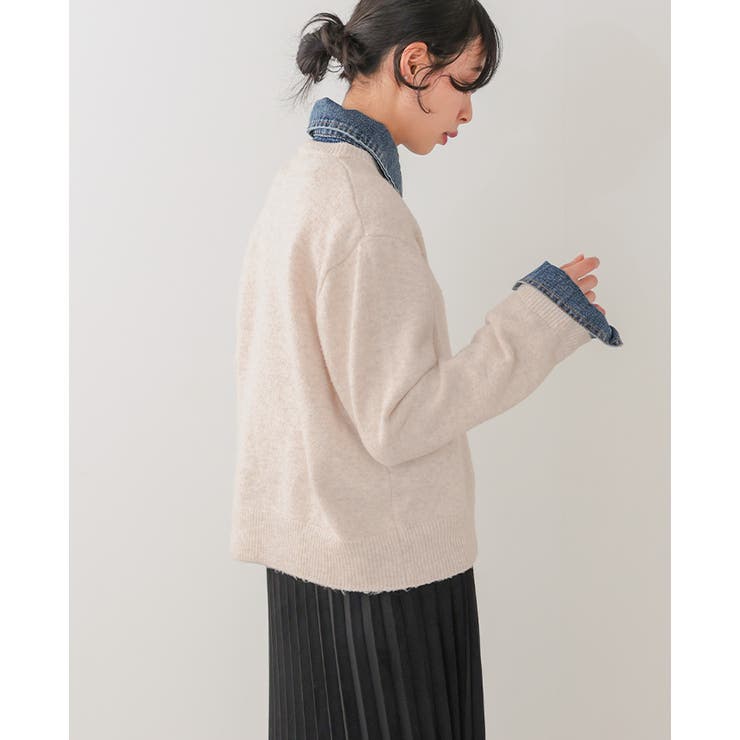 柔らかニットにデニムでカジュアルダウン。デニムMIXニットカーディガン カーデ | HAPPY急便 by VERITA.JP | 詳細画像18 