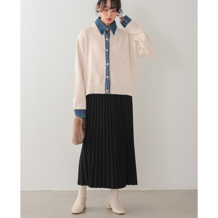 柔らかニットにデニムでカジュアルダウン。デニムMIXニットカーディガン カーデ | HAPPY急便 by VERITA.JP | 詳細画像19 