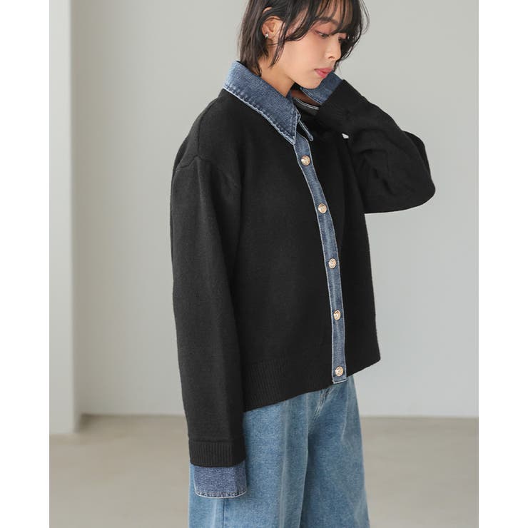 柔らかニットにデニムでカジュアルダウン。デニムMIXニットカーディガン カーデ | HAPPY急便 by VERITA.JP | 詳細画像6 