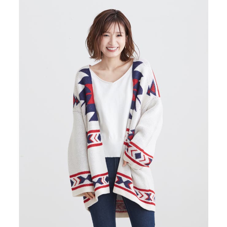 アイボリー×トリコロール | これ1枚でワンランク上のコーデになる！オルテガ柄 ニットカーディガン カーディガン | HAPPY急便 by VERITA.JP