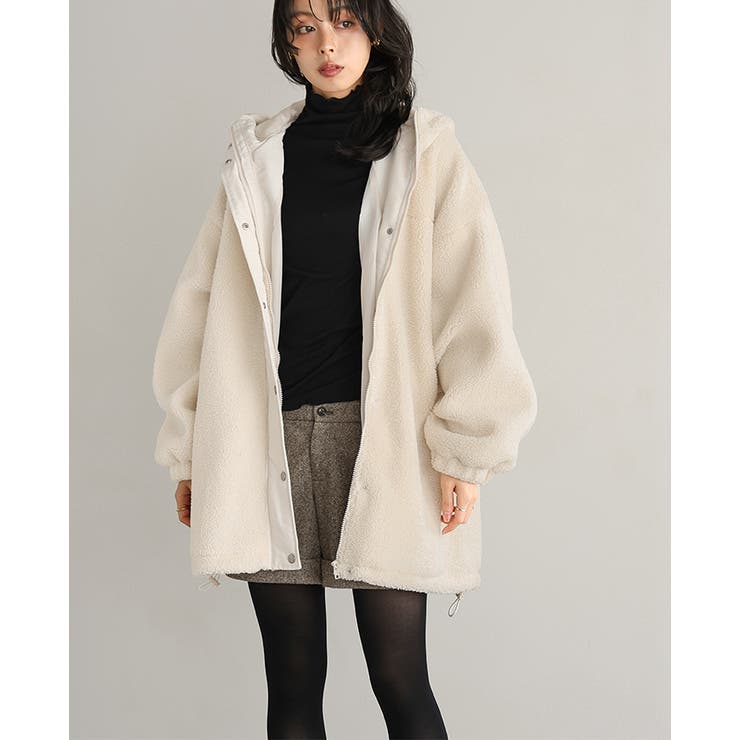 ゆるっと羽織れる、あったかアウター。ボアビッグシルエット フード付ブルゾン コート | HAPPY急便 by VERITA.JP | 詳細画像10 