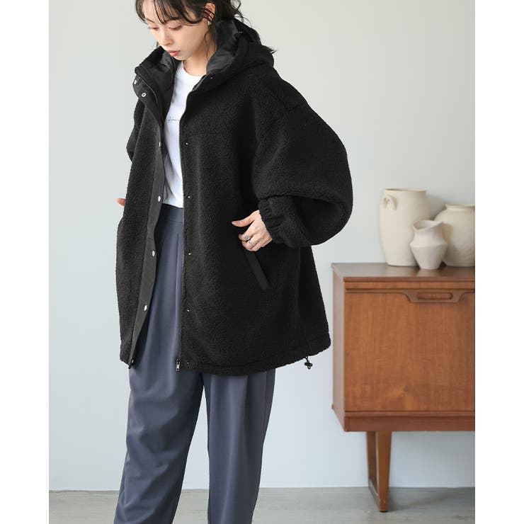 ゆるっと羽織れる、あったかアウター。ボアビッグシルエット フード付ブルゾン コート | HAPPY急便 by VERITA.JP | 詳細画像15 