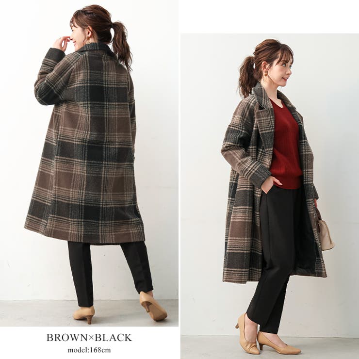 CARAMEL ウールコート チェック柄 チェック柄ウールコート - ダークブラウン | ZARA Japan / 日本