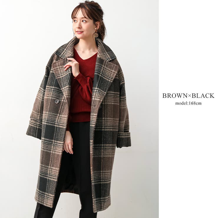 季節に似合うチェック柄。チェック袖折り返しラグランコート