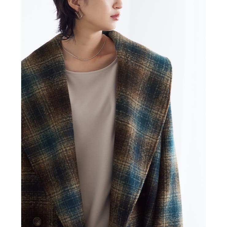 季節に似合う柄。チェック柄ショールカラーミドル丈コート コート