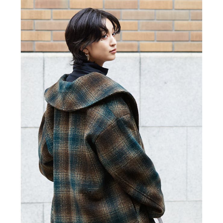 季節に似合う柄。チェック柄ショールカラーミドル丈コート コート