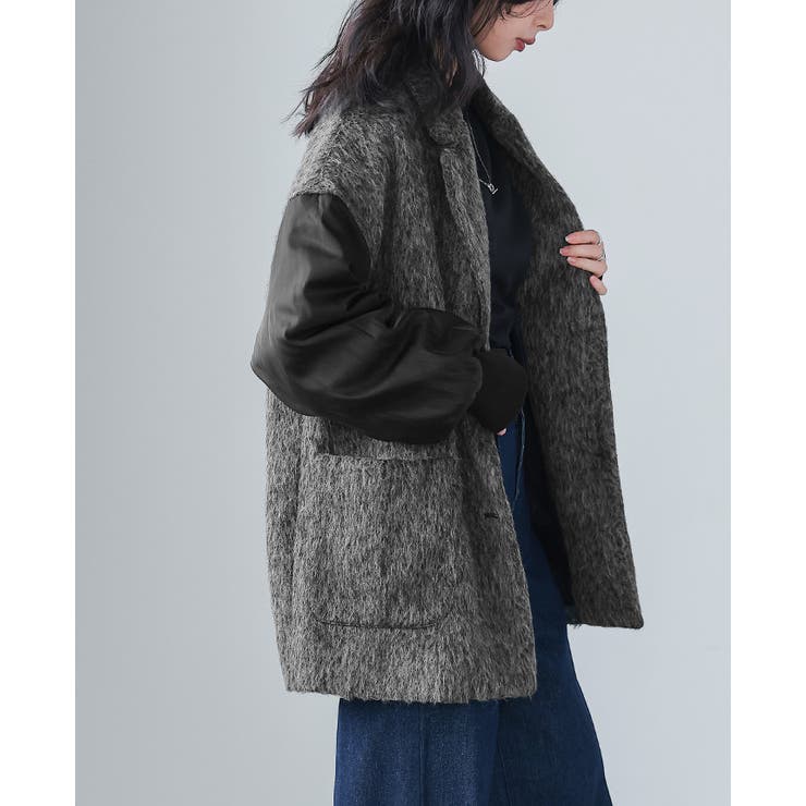 ワンランク上の大人MODE。シャギー×オーガンジー異素材MIXコート コート | HAPPY急便 by VERITA.JP | 詳細画像6 