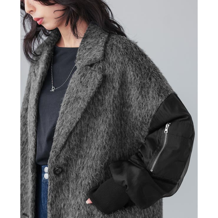 ワンランク上の大人MODE。シャギー×オーガンジー異素材MIXコート コート | HAPPY急便 by VERITA.JP | 詳細画像7 