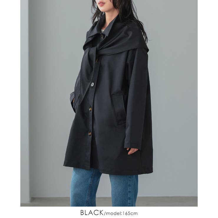 ブラック | アレンジできる2wayコート。スカーフ付ステンカラーコート コート アウター | HAPPY急便 by VERITA.JP
