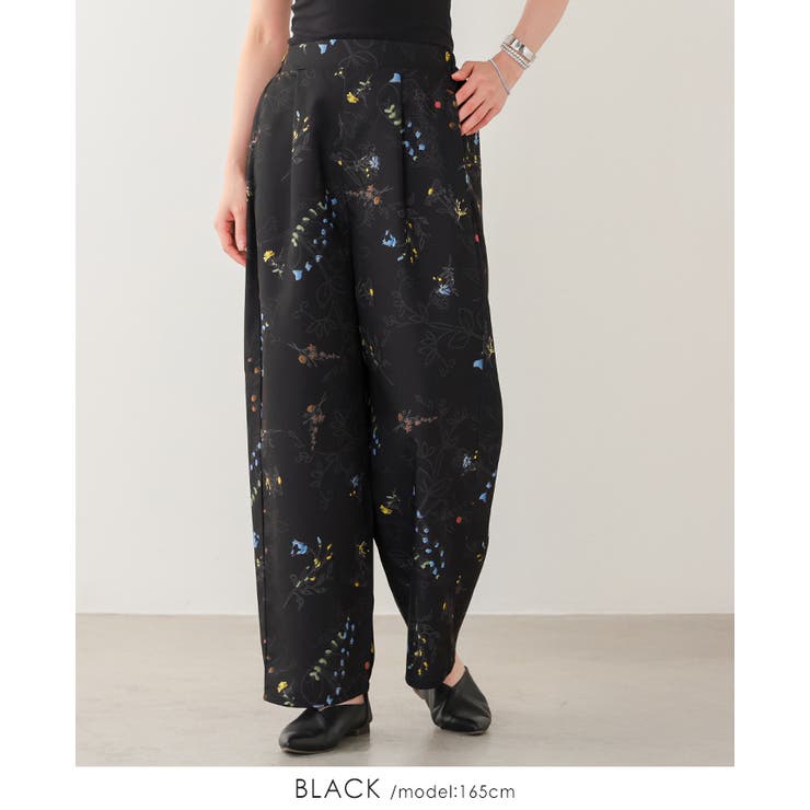 ブラック | 季節を感じる可憐な花たち。花柄プリントパンツ パンツ ワイドパンツ | HAPPY急便 by VERITA.JP