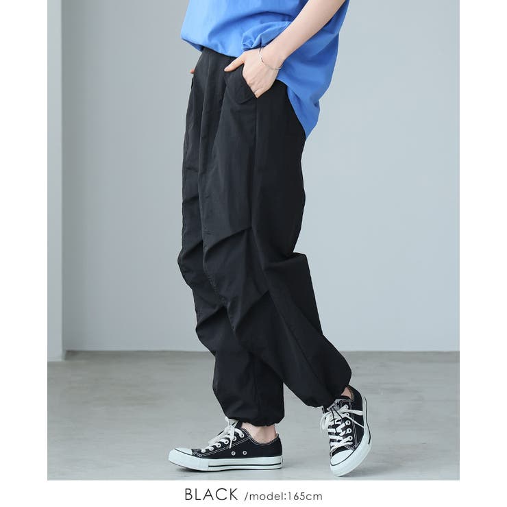 ブラック | UV＆撥水＆接触冷感で毎日快適。機能付きパラシュートパンツ パンツ カーブ | HAPPY急便 by VERITA.JP
