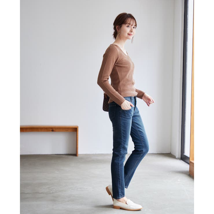 穿くだけで美脚の綿99％のスマートフィットパンツ デニム