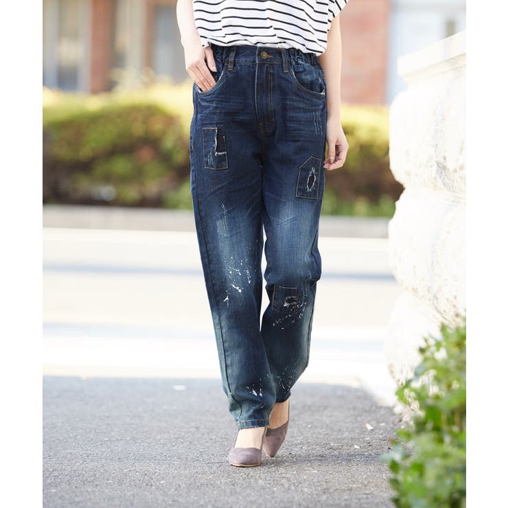 風合いのあるデニムスタイル。クラッシュペイントデニムパンツ デニム 