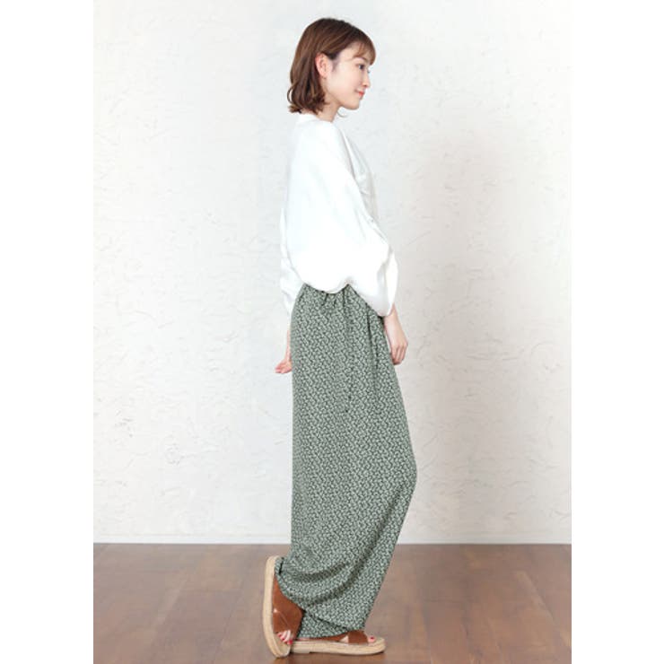 ✨新品•未使用✨CABAN 花柄 ワイドパンツ グリーン コットン Green Showerプリント 2タックワイド