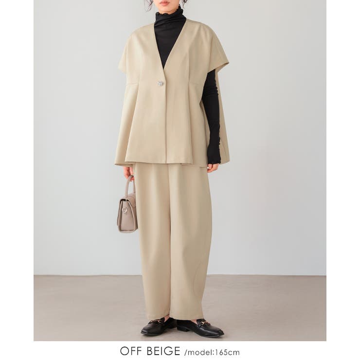 オフベージュ | すぐに使えるハレの日セットアップ。ワンボタンジレ バレルレッグパンツセットアップ… | HAPPY急便 by VERITA.JP