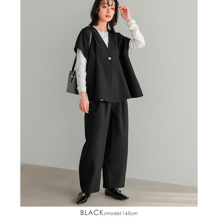 ブラック | すぐに使えるハレの日セットアップ。ワンボタンジレ バレルレッグパンツセットアップ… | HAPPY急便 by VERITA.JP