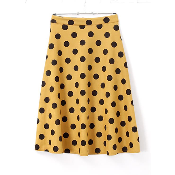 ドット柄 フレアスカート Aライン イエロー 大人の可愛さ見つけた。ドットフレアスカート スカート フレア