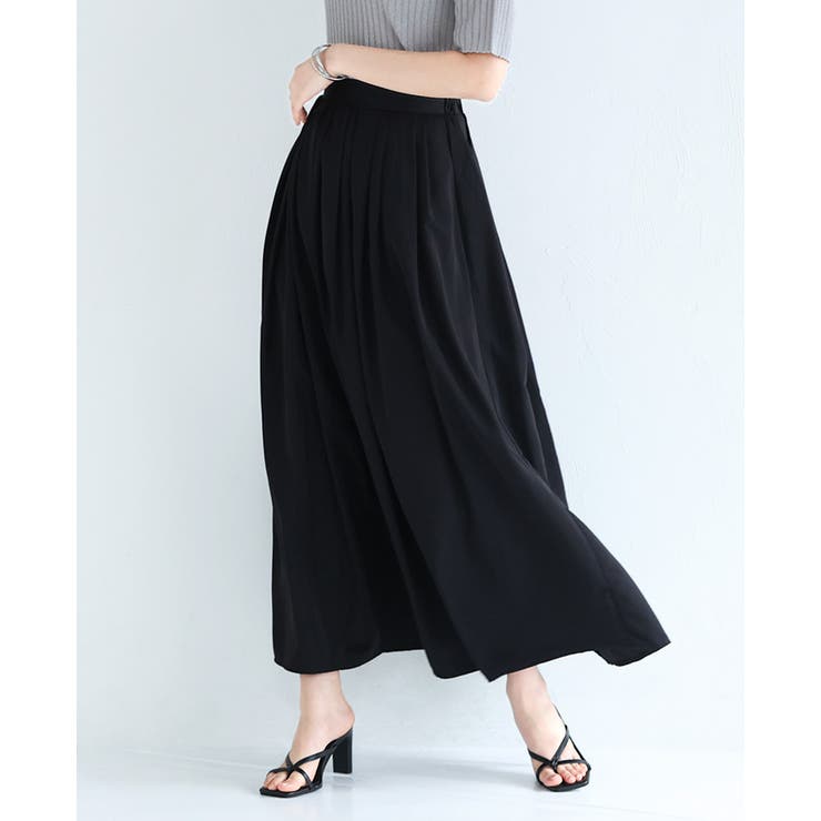 ふわっと軽い。タックロングスカート スカート フレアスカート[品番