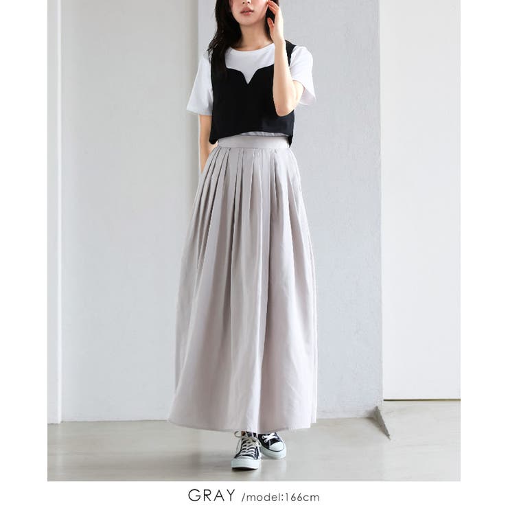 ふわっと軽い。タックロングスカート スカート フレアスカート[品番