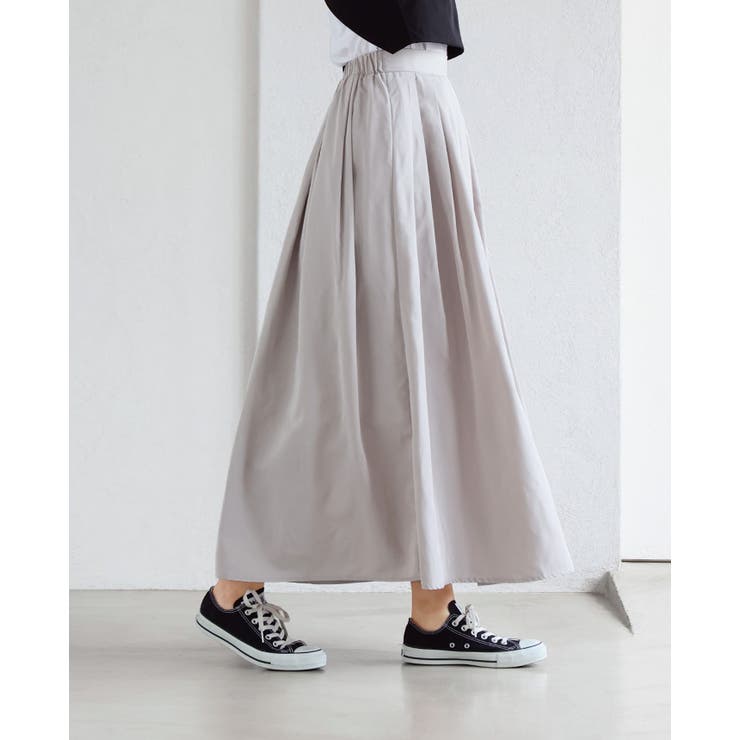ふわっと軽い。タックロングスカート スカート フレアスカート[品番