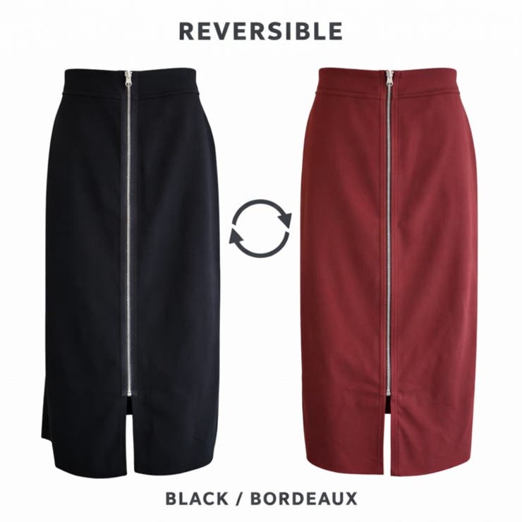 ブラック×ボルドー | 1枚で2通り楽しめる。リバーシブルフロントジップスカート スカート ロングスカー… | HAPPY急便 by VERITA.JP