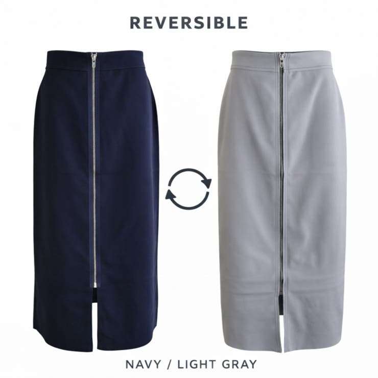 ネイビー×ライトグレー | 1枚で2通り楽しめる。リバーシブルフロントジップスカート スカート ロングスカー… | HAPPY急便 by VERITA.JP